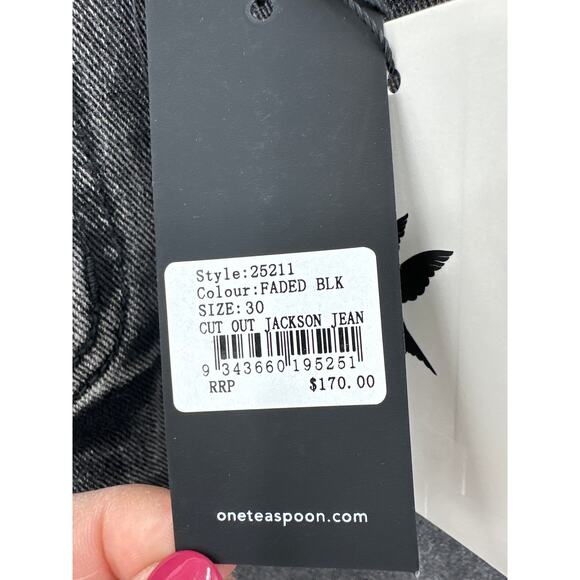 One Teaspoon Cut Out Jackson Wide Leg Denim Jeans - Faded Black Size 30 NWT - Picture 7 of 12